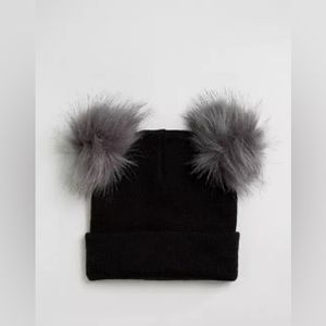New Look Double Faux Fur Pom Pom Beanie Hat
